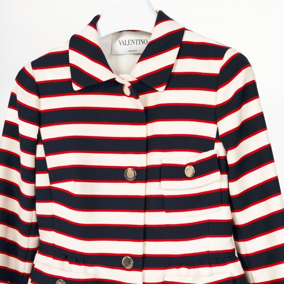 Valentino Resort 2014 White & Navy Striped Wool & Silk Peplum Jacket - Picture 3 of 11